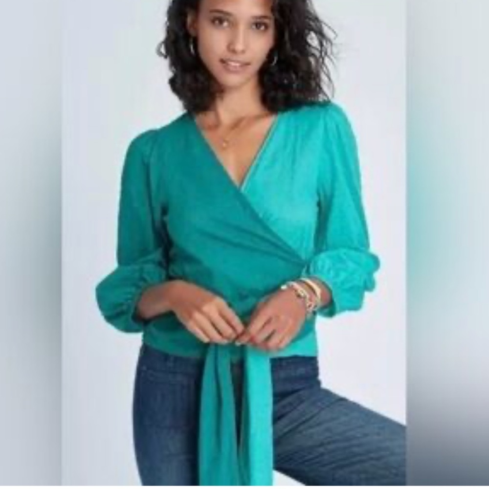Farm Rio two tone wrap cotton blouse top, size M
